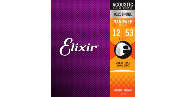 Elixir Acoustic Guitar Strings Nanoweb Light 12 53